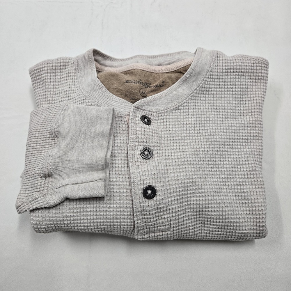 Eddie Bauer Waffle Knit Thermal Shirt Men's XL Beige Long Sleeve Outdoor Vintage